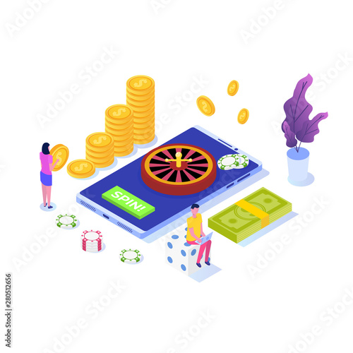 Online casino, online gambling, gaming apps  isometric vector illustration