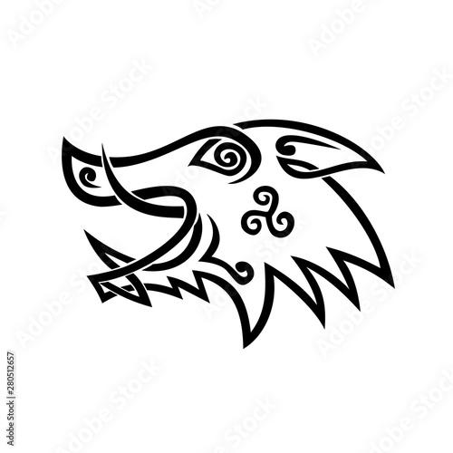Boar Head Celtic Knot Black and White Stencil