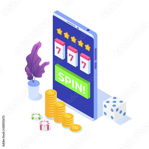 Online casino, online gambling, gaming apps  isometric vector illustration