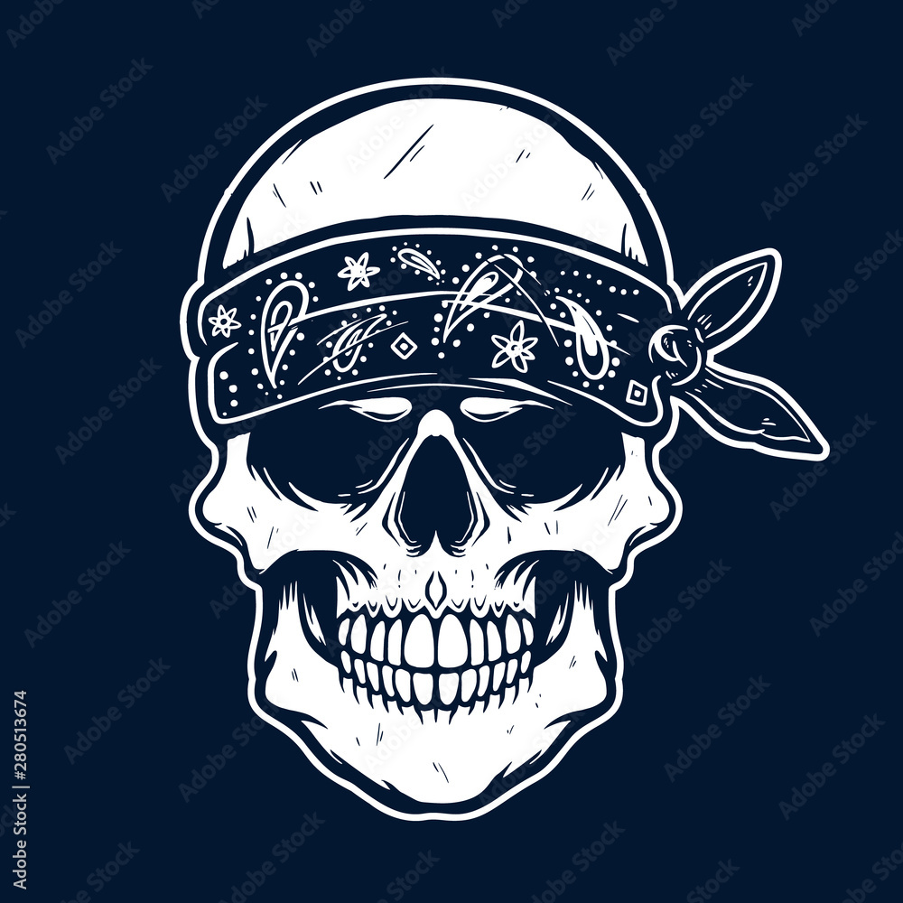 Mexican sugar skull in bandana. Design element for poster, t shirt, card, banner.