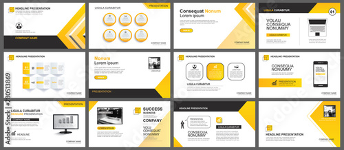 Presentation and slide layout background. Design yellow and orange gradient arrow template. Use for business annual report, flyer, marketing, leaflet, advertising, brochure, modern style.