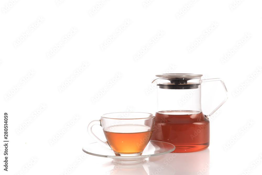 Cup of tea and teapot on white background Cup of tea and teapot on white background