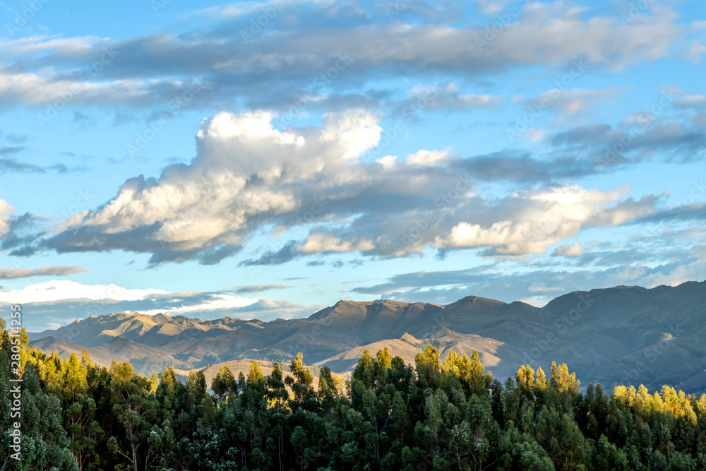 custom made wallpaper toronto digitalMountain landscape with fertile valley below steep forests and ancient agricultural terraces at sunset