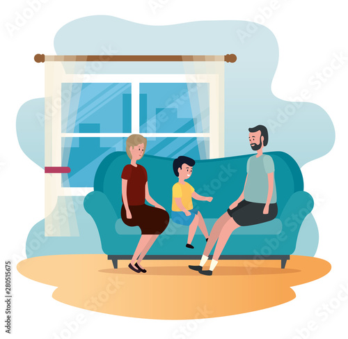 old woman and man with their grandson in the sofa