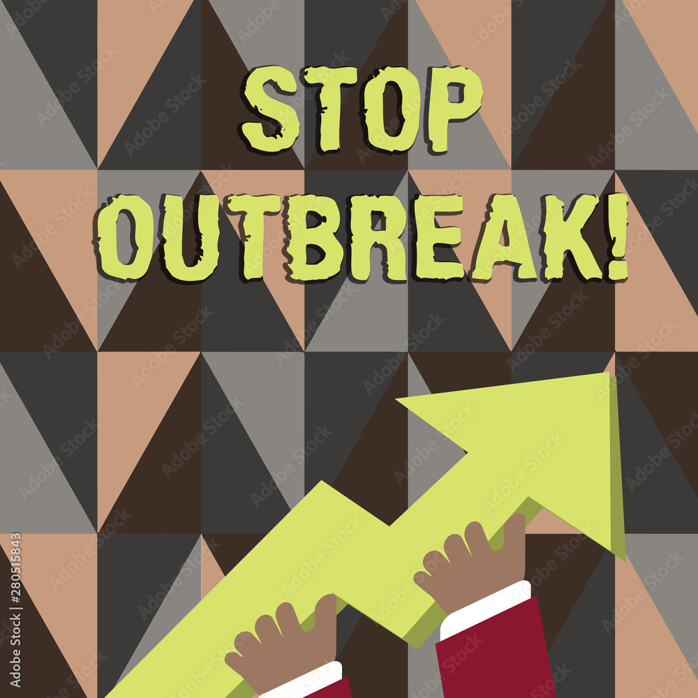 Word writing text Stop Outbreak. Business photo showcasing prevent incident in which showing facing a similar illness photo of Hand Holding Colorful Huge 3D Arrow Pointing and Going Up Word writing text Stop Outbreak. Business photo showcasing prevent incident in which showing facing a similar illness photo of Hand Holding Colorful Huge 3D Arrow Pointing and Going Up