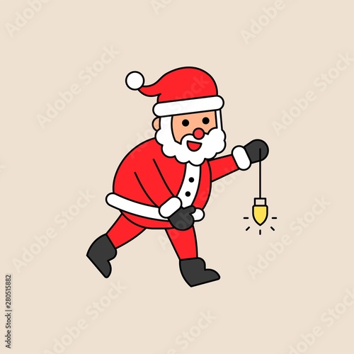 lightening bulb and Cute Santa Christmas  editable outline illustration in flat design .