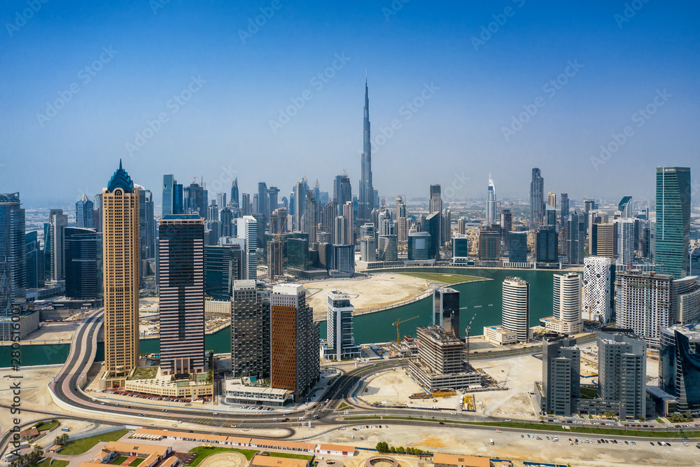 Obraz premium Aerial view on skyscrapers of Dubai, UAE, on a summer day