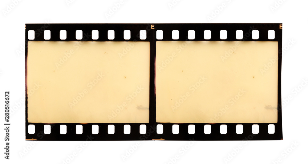 Old 35mm positive film strip isolated on background