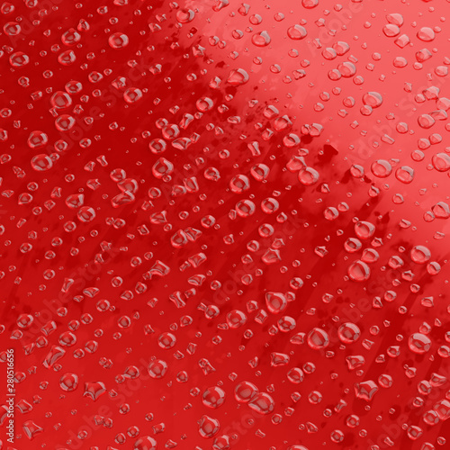 Quadratic image of a drop of water on a flat red surface