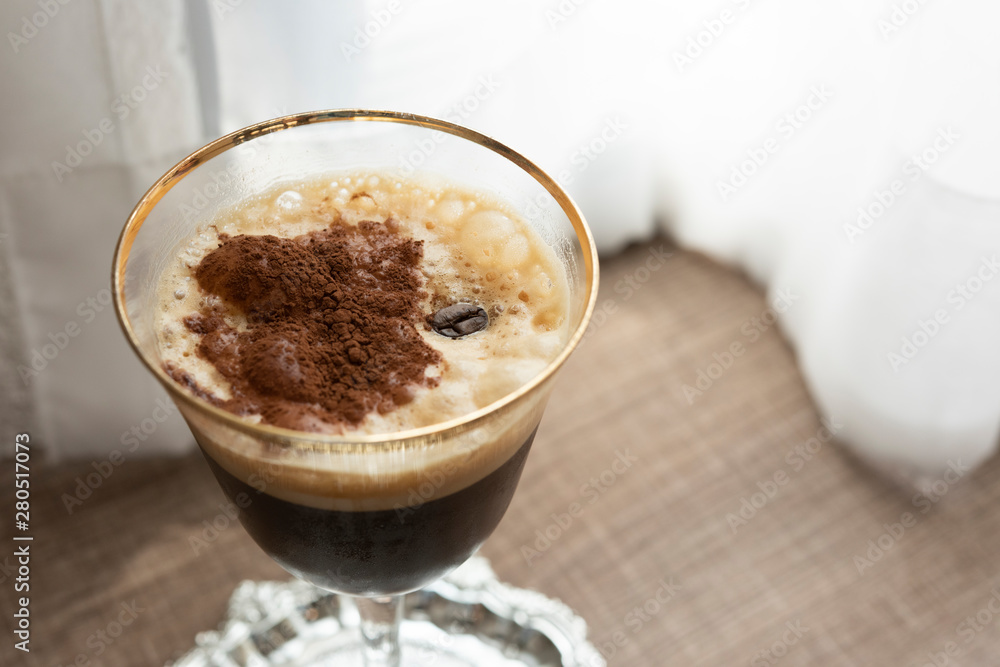 Cold fresh coffee serve in beautiful wine glass Cold fresh coffee serve in beautiful wine glass