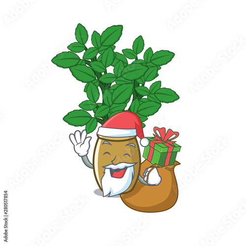 Santa with gift lemon balm next the cartoon house