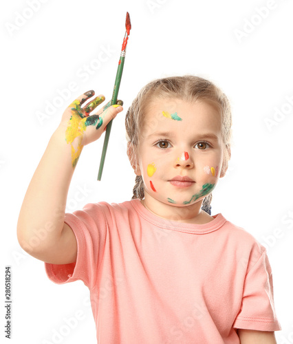Funny little girl with face...
