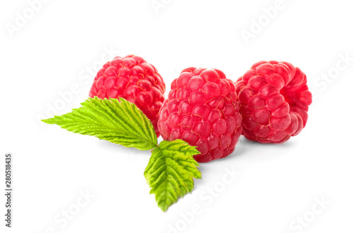 Sweet ripe raspberry on white background