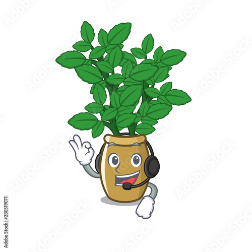 With headphone lemon balm next the cartoon house