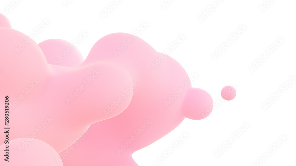 Pink gradient color floating liquid on white background. 3d rendering picture.