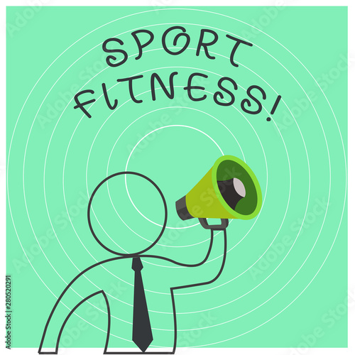 Conceptual hand writing showing Sport Fitness. Concept meaning Conditioning athletes for the unique deanalysisds of their sports Outline Symbol Man Loudspeaker Announcing Instructions photo