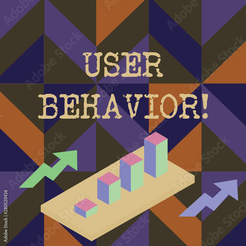 Handwriting text writing User Behavior. Conceptual photo focuses on user activity as opposed to static threat indicator Colorful Clustered 3D Bar Chart Graph Diagram in Perspective with Two Arrows