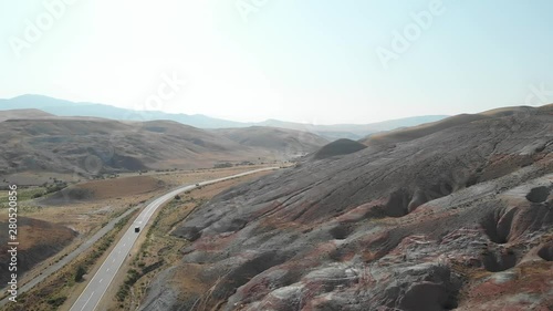 Rainbow hills of Khizi, landscape red mountains. Xizi, Azerbaijan. Aerial video 4k