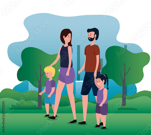 woman and man couple with their daughter and son