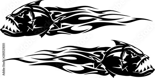 Abstract Tattoo Flame Piranha Fish