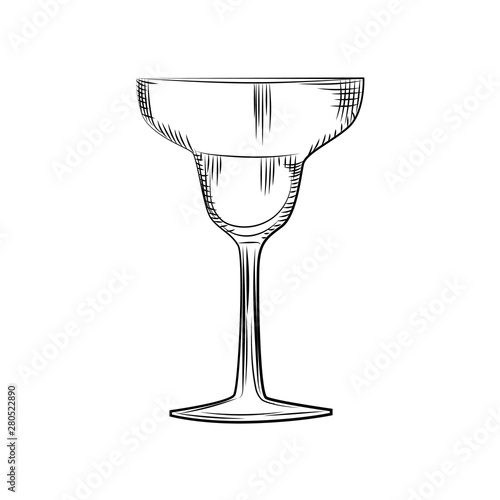 Hand drawn margarita glass sketch. Engraving style. illustration isolated
