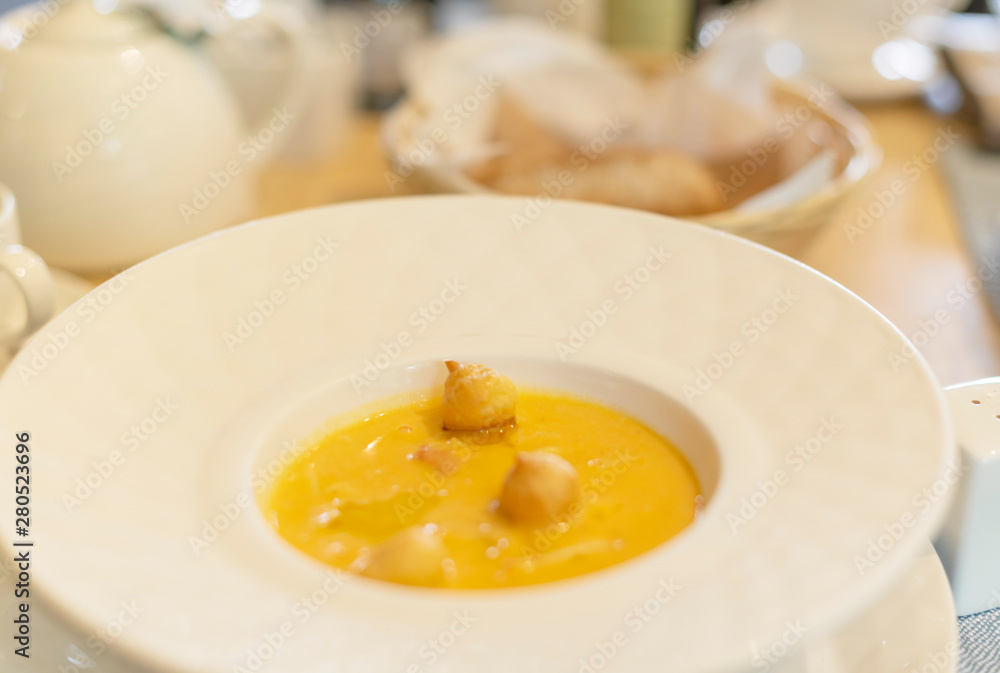 cream soup in a deep white plate cream soup in a deep white plate