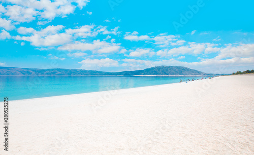 White sandy beach with turquoise crater lake of Salda - Burdur, Turkey