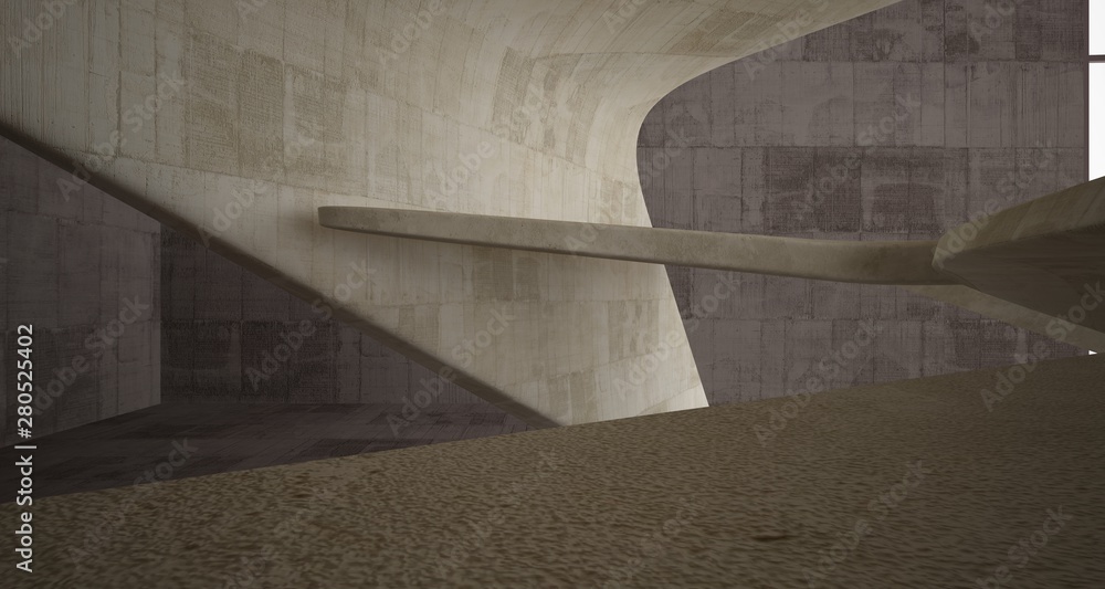 Abstract architectural brown and beige concrete smooth interior of a minimalist house. 3D illustration and rendering Abstract architectural brown and beige concrete smooth interior of a minimalist house. 3D illustration and rendering