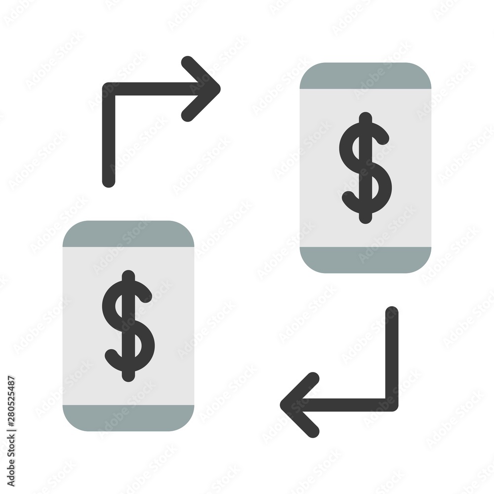smart exchange dollar currency mobile to mobile business flat design icon. smart exchange dollar currency mobile to mobile business flat design icon.