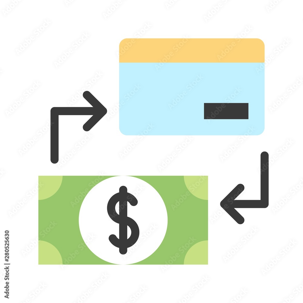 banking exchange debit to credit business flat design icon. banking exchange debit to credit business flat design icon.