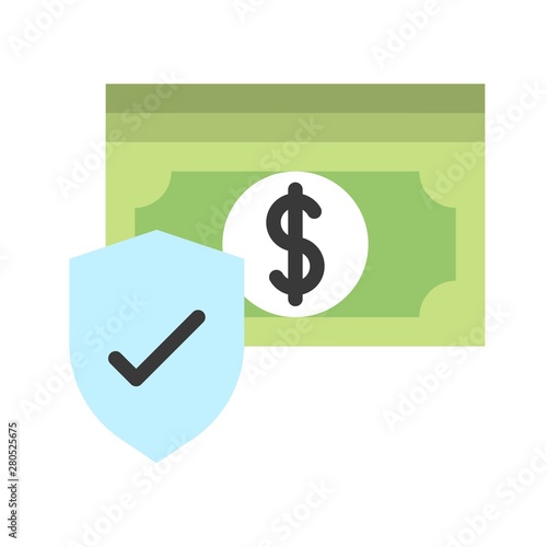 cash  bundle shield business flat design icon.