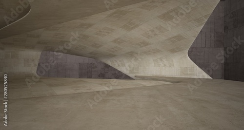 Abstract architectural brown and beige concrete smooth interior of a minimalist house. 3D illustration and rendering