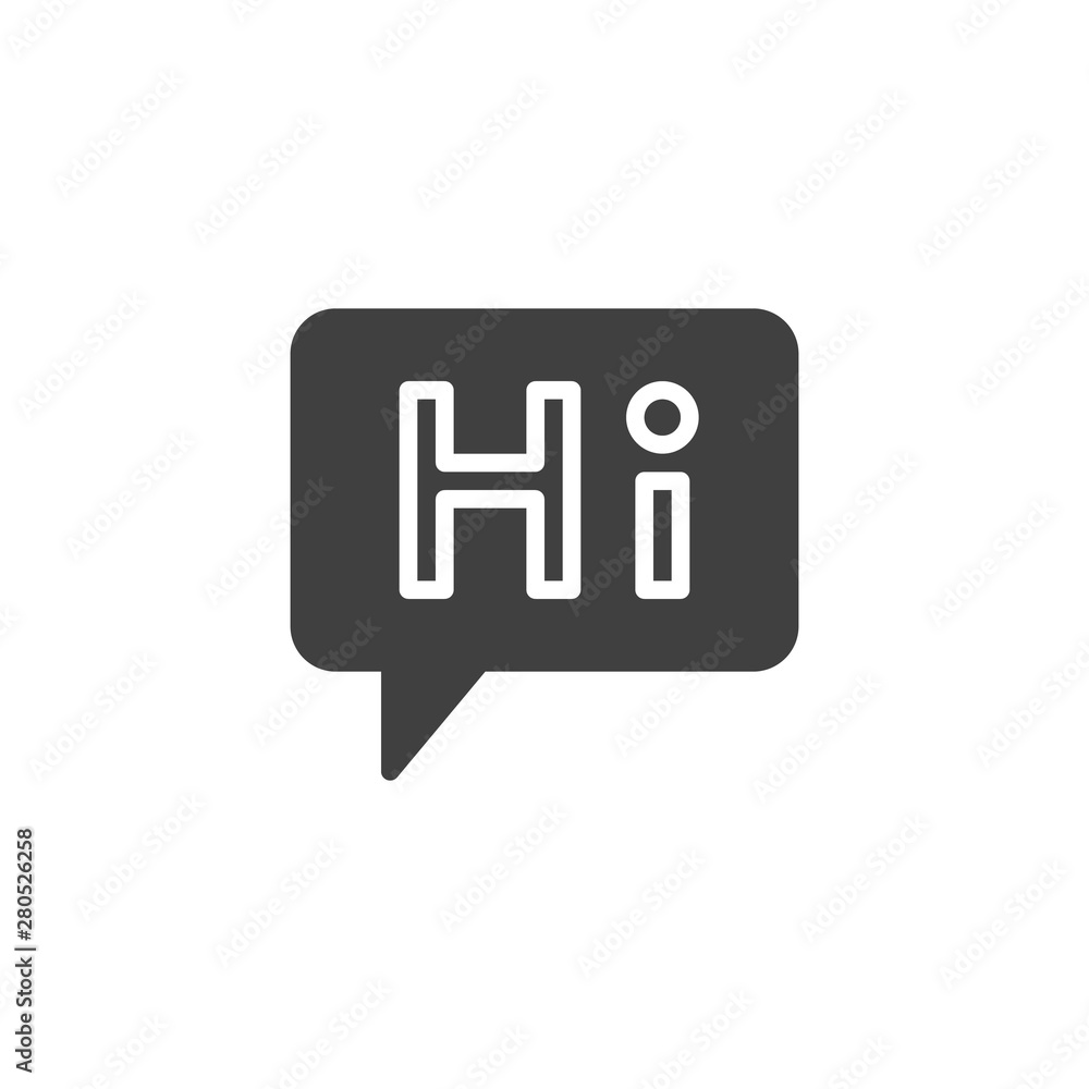 Hi chat comment vector icon. Chatting filled flat sign for mobile concept and web design. Hi Text Message Chat Bubble glyph icon. Symbol, logo illustration. Vector graphics Hi chat comment vector icon. Chatting filled flat sign for mobile concept and web design. Hi Text Message Chat Bubble glyph icon. Symbol, logo illustration. Vector graphics