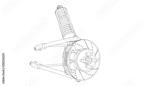 Car suspension with shock absorber. Vector
