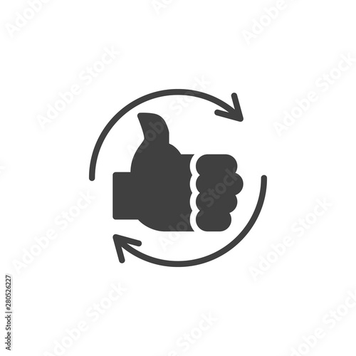 Like repost vector icon. Positive feedback filled flat sign for mobile concept and web design. Thumb up with reload arrows glyph icon. Symbol, logo illustration. Vector graphics