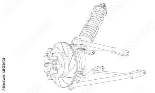 Car suspension with shock absorber. Vector