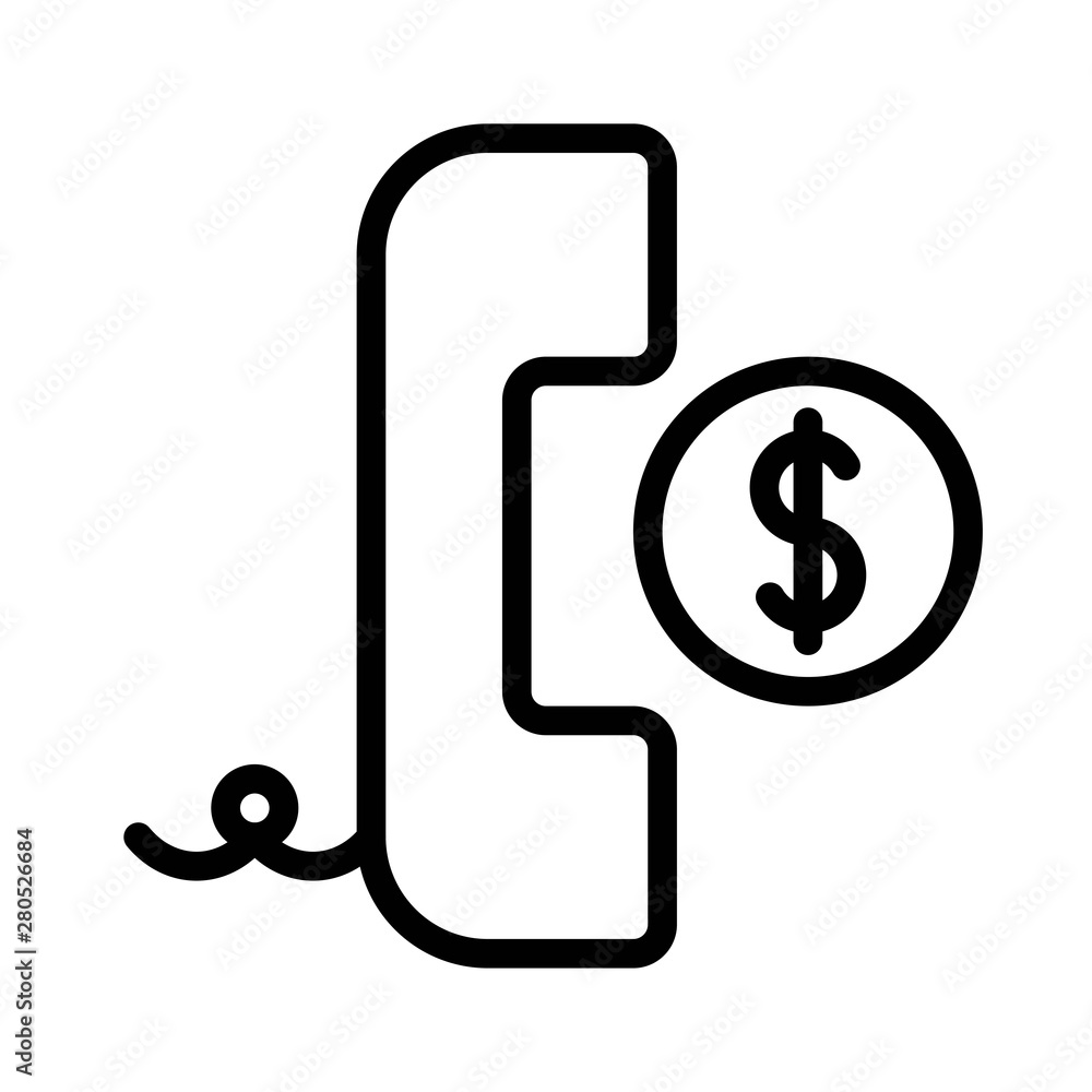 phone and coin, lack line icon in business and investment. phone and coin, lack line icon in business and investment.