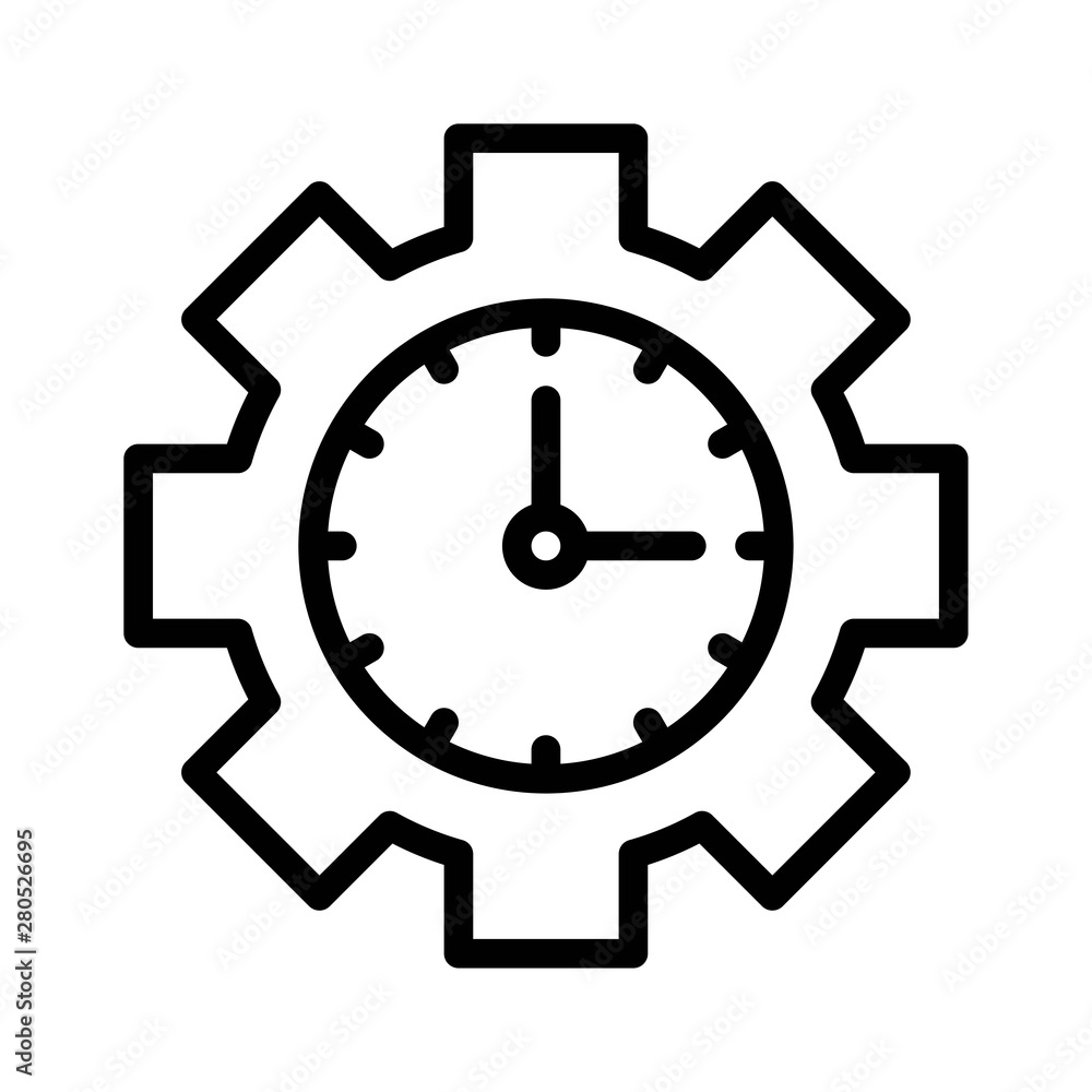 cog wheel and clock, editable outline icon in business and investment. cog wheel and clock, editable outline icon in business and investment.