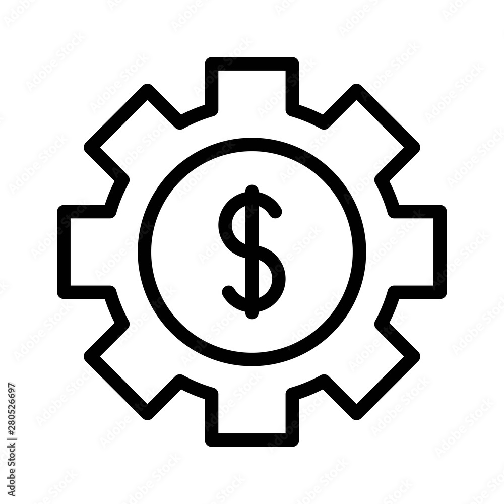 cog wheel and money, editable outline icon in business and investment. cog wheel and money, editable outline icon in business and investment.