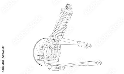 Car suspension with shock absorber. Vector