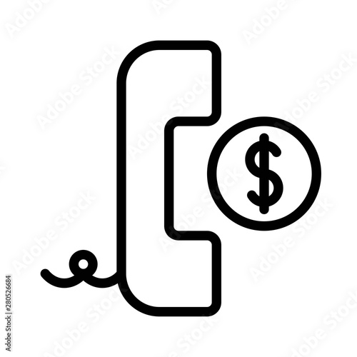 phone and coin, lack line icon in business and investment.