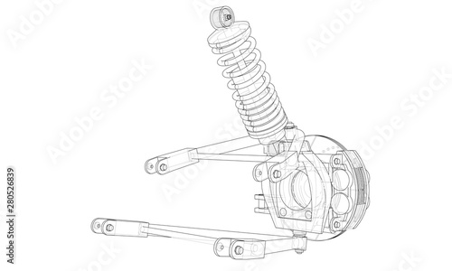 Car suspension with shock absorber. Vector