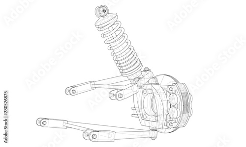 Car suspension with shock absorber. Vector