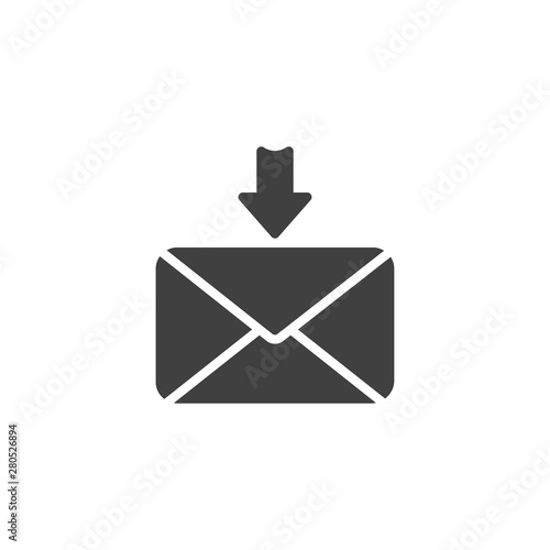 Incoming message vector icon. Envelope with arrow down filled flat sign for mobile concept and web design. Download mail, email glyph icon. Symbol, logo illustration. Vector graphics