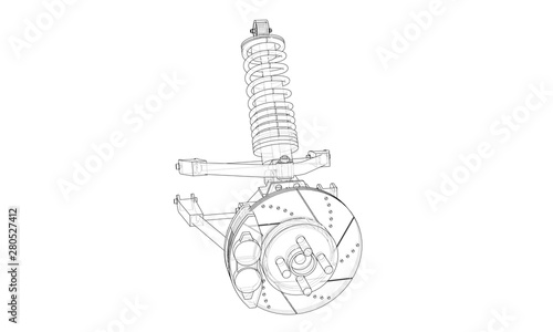 Car suspension with shock absorber. Vector
