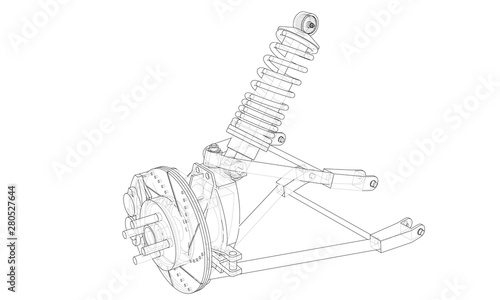 Car suspension with shock absorber. Vector