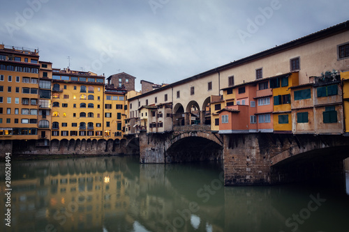 Early winter morning in Florence. Rain In The Old Town. Deserted Ponto Vecchio. Medieval city. Ponte Vecchio in Florence © Andrii Marushchynets