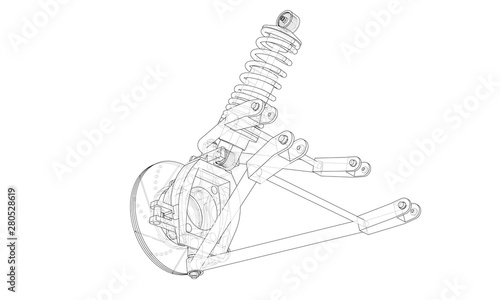 Car suspension with shock absorber. Vector