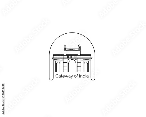 Gateway of India icon, Element design in outline style. Line art vector illustration.