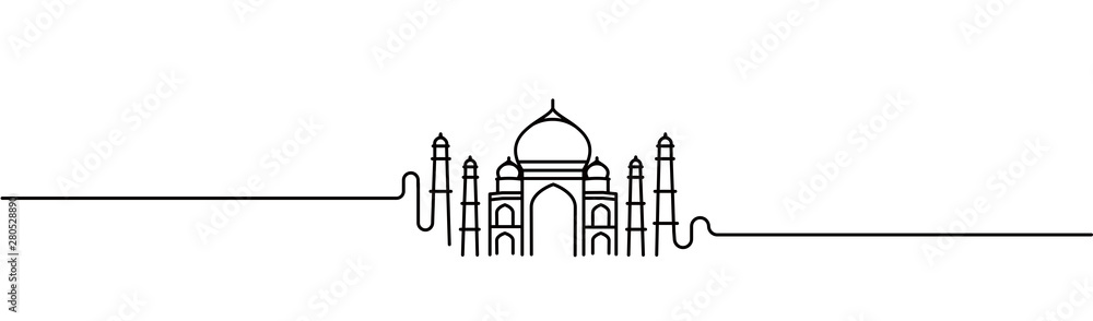 Fototapeta Taj Mahal ręcznie rysowane, Indie Agra - ilustracja wektorowa sztuki linii.